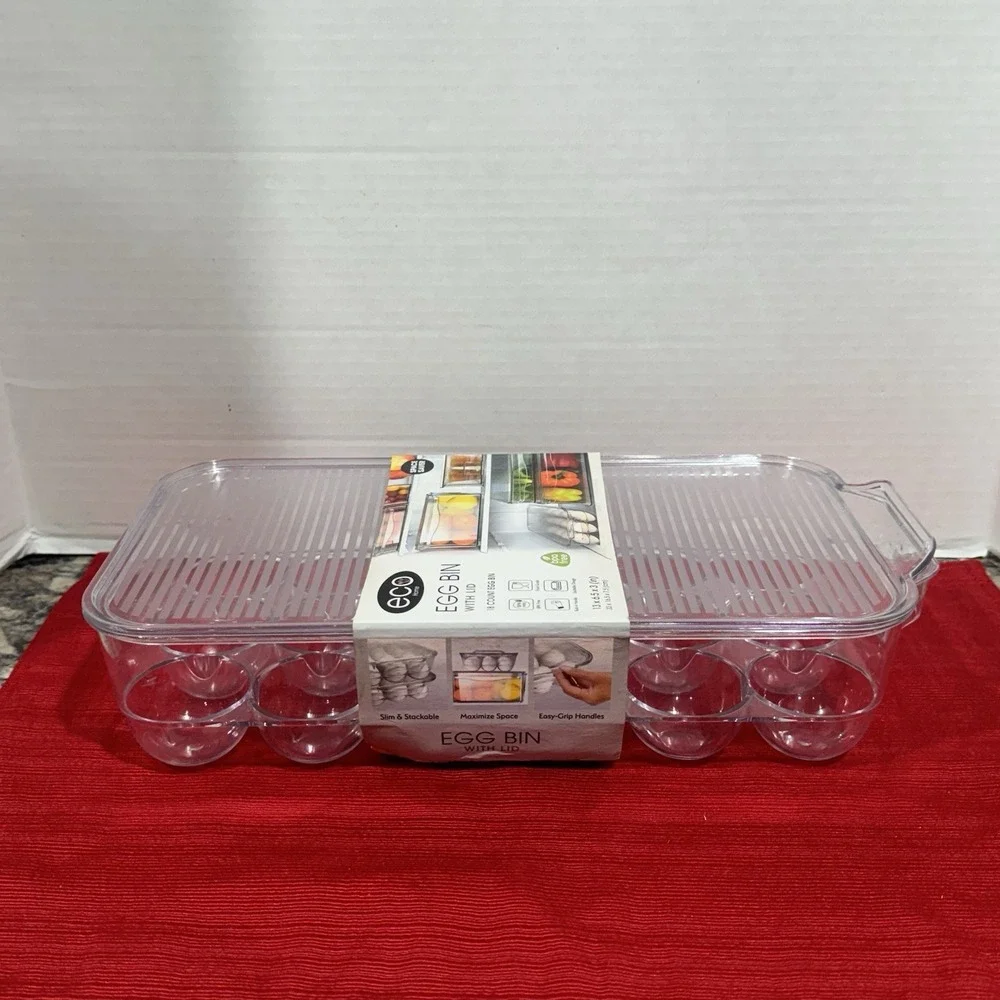 Eco Home Egg Bin With‎ Lid, 18 Count Egg Holder, BPA Free New